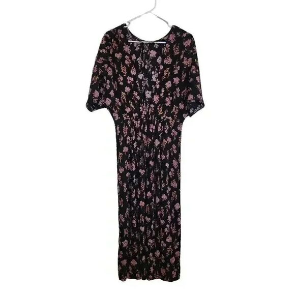 Les Reveries Women's Black & Pink Floral Silk Open Back Dress - Picture 7 of 16